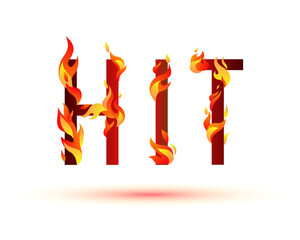 Hit. Vector burning word. Symbol with flaming fire