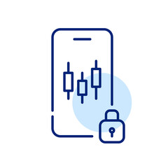 Secure stock trading app on smartphone. Pixel perfect, editable stroke line art icon