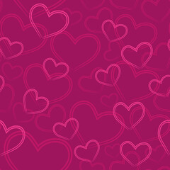 Heart background, love day pattern. Romantic red and pink doodles, hand drawn happy image card, romantic decor textile, wrapping paper, wallpaper design. Vector print, seamless backdrop