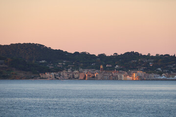 landscape view from the sea of saint tropez village in french riviera