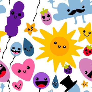 Cartoon seamless sun and clouds and balloons pattern for kids clothes print and festive fabrics and wrapping