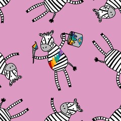 Cartoon kids animals seamless zebra pattern for wrapping and notebooks and clothes print and fabrics