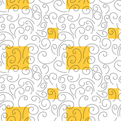 Vector seamless pattern with geometric figures, spirals, swirls