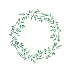 Fototapeta premium Green watercolor wreath isolated on white background. Rustic greenery pistachio branches.