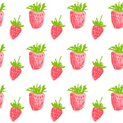 Color strawberry banner template. Rare strawberries seamless pattern, vector hand-drawn illustration of red berries for juice, jam label design. Strawberry background for baby food. Ice cream backdrop