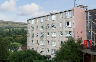 Council flats in poor housing estate with many social welfare issues in Clydebank