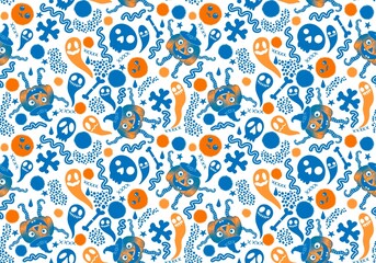 Halloween seamless pumpkins and witch hat and ghost pattern for fabrics and wrapping paper and clothes print