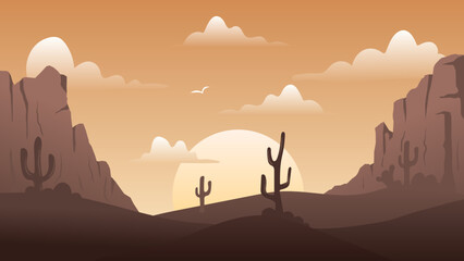 Panoramic landscape desert evening or morning
