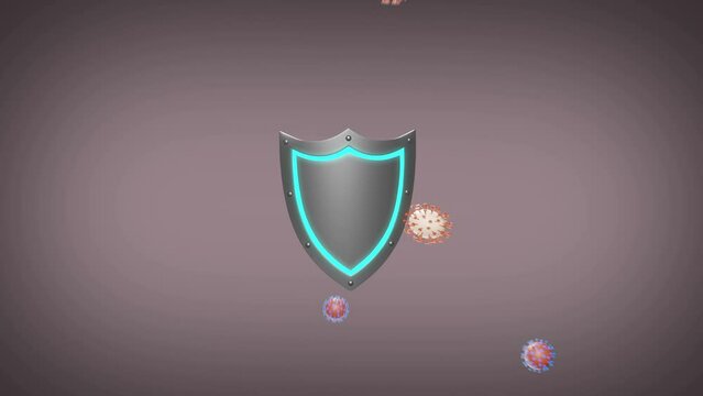 Active immunity shiled protects against virus and bacteria, coronavirus flying around and bounces against shield, Green screen 4k, 3D animation