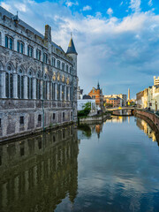 Fototapeta na wymiar Historic medieval building on Leie river in Ghent, Belgium
