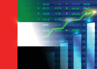 Economic growth in UAE.UAE's stock market.United Arab Emirates flag with charts,growth arrow