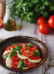 A bowl with traditional Italian caprese salad