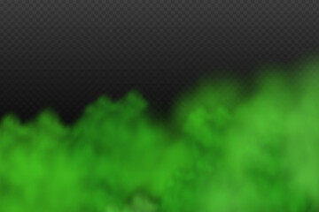 Dust green poisonous cloud with particles with dirt,cigarette smoke and smog. Realistic vector isolated on transparent background. Concept air pollution,big explosion.