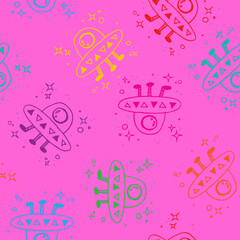 Ufo seamless pattern illustration on pink