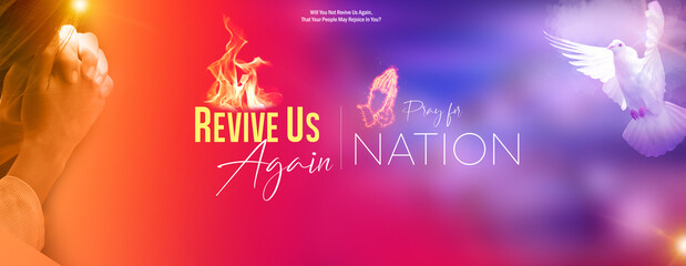 Pray for Nation and Revive Us Agian banner design for Church event or meeting, Colorful abstract...