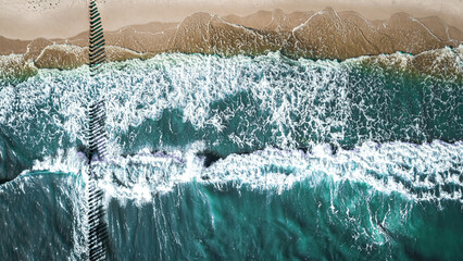 Aerial view of Baltic Sea with cyanobacteria in summer, Poland