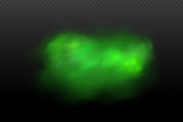 Dust green poisonous cloud with particles with dirt,cigarette smoke and smog. Realistic vector isolated on transparent background. Concept air pollution,big explosion.