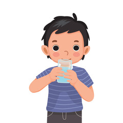 cute little boy feeling thirsty drink a glass of water