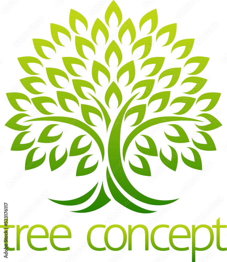 Wall mural tree icon concept of a stylised tree with leaves, lends itself to being used with text