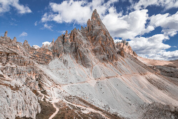Areal view of Monte Paterno in Dolomites in sunny day