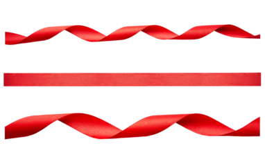 A set of curly red ribbon for Christmas and birthday present isolated against a transparent background.