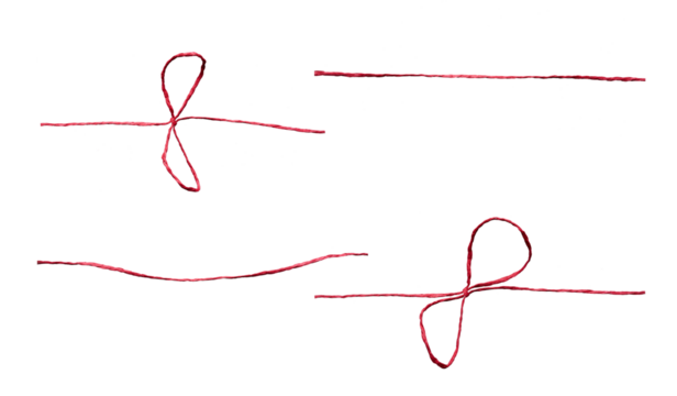 Red straight string and bow, knot isolated against a transparent background.