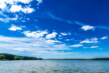 Summer panorama landscape with a Volga river. View from the boat