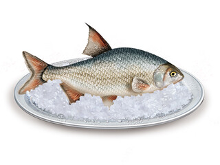 brème , poisson, plateau, glace pilé, fraîcheur, frais, pêche, aliment, mer, animal, ailette, sain, queue, fond blanc, attraper, repas, cuisiner, plat, viande