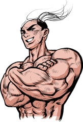 腕組みする筋肉質な肉体労働者のイラスト