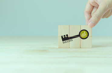 Key to success concept. Business strategy and solution for process improvement and development....