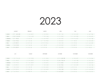 2023 calendar year vector illustration. Yearly calendar 2023 template. Calendar design. Simple calendar design for 2023