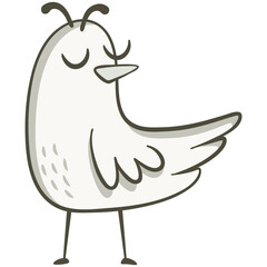 Adorable bird, black and white. Cute illustration of little bird on white background. Vector illustration in hand drawn style.