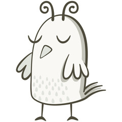 Cartoon bird, black and white. Cute illustration of little bird on white background. Vector illustration in hand drawn style.