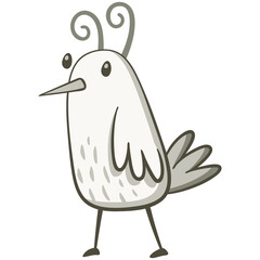 Nice bird, black and white. Cute illustration of little bird on white background. Vector illustration in hand drawn style.