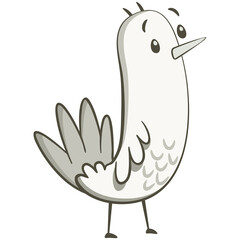 Nice little bird standing, black and white. Cute illustration of little bird on white background. Vector illustration in hand drawn style.