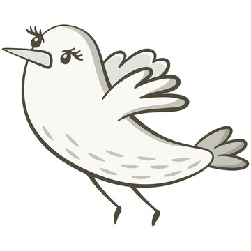 Pretty bird flying, black and white. Cute illustration of little bird flying on white background. Vector illustration in hand drawn style.