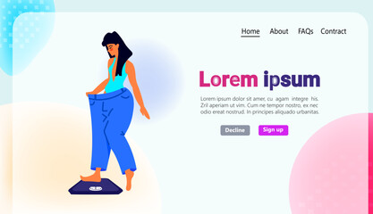 woman in loose clothes after weight loss healthy lifestyle concept full length