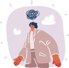Vector illustration of Woman with thread in her mind. Somone help to solve mental issues