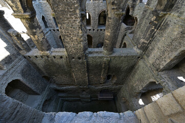 The inner walls of a castle in the UK.