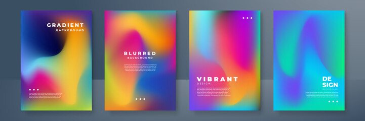 Blurred backgrounds set with modern abstract blurred color gradient patterns. Smooth templates collection for brochures, posters, banners, flyers and cards. Vector illustration.