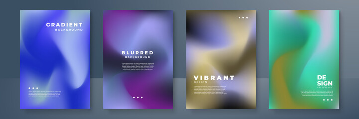 Blurred backgrounds set with modern abstract blurred color gradient patterns. Templates collection for brochures, posters, banners, flyers and cards. Vector illustration.