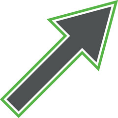 Grey diagonal arrow with green outline on a white background. Picture was drawing in my home 13 August 2022 year, MSK time.
