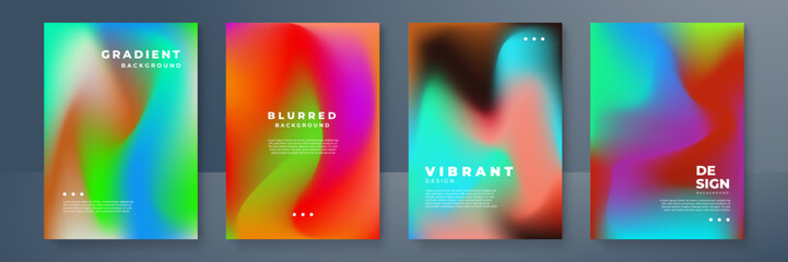Blurred backgrounds set with modern abstract blurred color gradient patterns on white. Smooth templates collection for brochures, posters, banners, flyers and cards. Vector illustration.