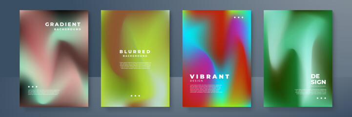 Fototapeta premium Blurred backgrounds set with modern abstract blurred color gradient patterns on white. Smooth templates collection for brochures, posters, banners, flyers and cards. Vector illustration.