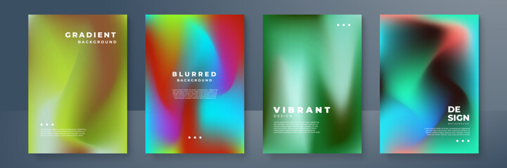 Blurred backgrounds set with modern abstract blurred color gradient patterns on white. Smooth templates collection for brochures, posters, banners, flyers and cards. Vector illustration.