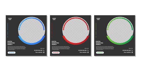 Digital business marketing social media post and web banner. Set of editable square banner templates for promotion, advertising and branding