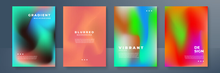 Blurred backgrounds set with modern abstract blurred color gradient patterns on white. Smooth templates collection for brochures, posters, banners, flyers and cards. Vector illustration.