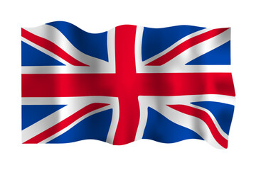 Waving United Kingdom Flag Union Jack Isolated on White Background Vector Illustration