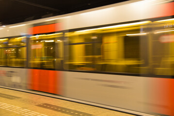 Amsterdam, Netherlands. August 2022. A passing subway at thea subway station in Amsterdam.