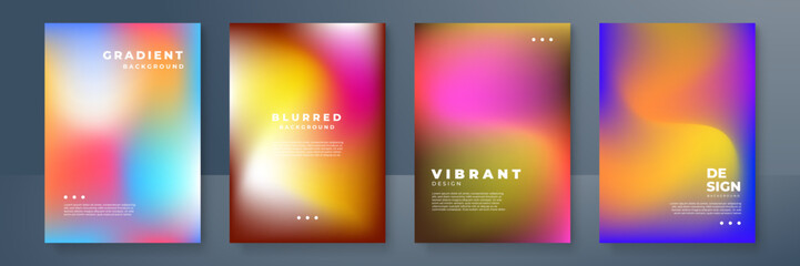 Blurred backgrounds set with modern abstract blurred color gradient patterns. Smooth templates collection for brochures, posters, banners, flyers and cards. Vector illustration.